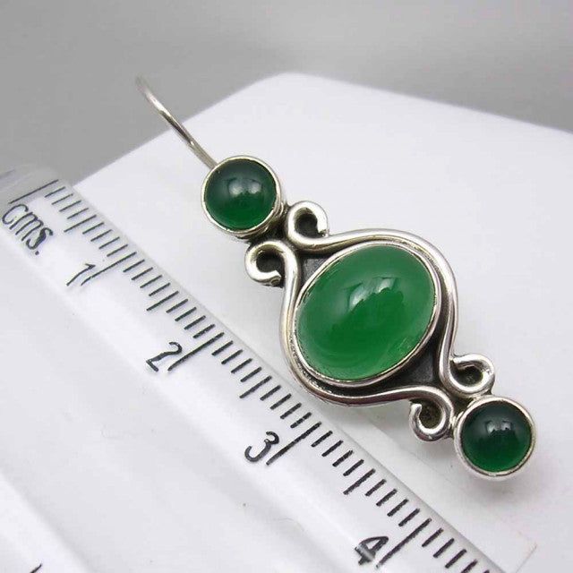 Cercei Argint 925 cu Onix Verde, 3,8 cm lungime
