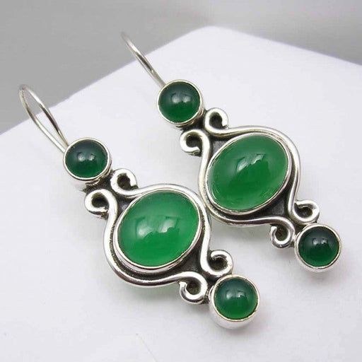 Cercei Argint 925 cu Onix Verde, 3,8 cm lungime