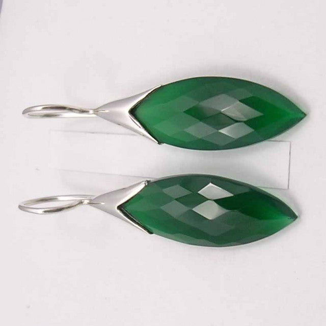 Cercei Argint 925 cu Onix Verde, 4.4 cm lungime