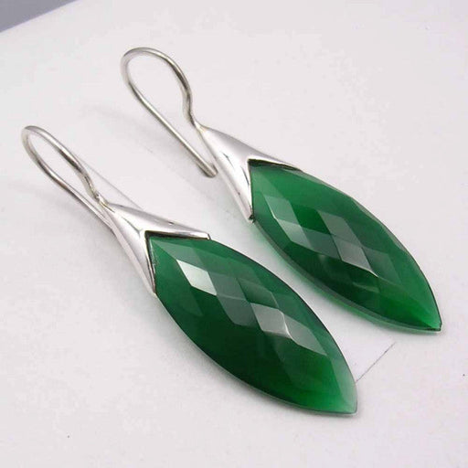 Cercei Argint 925 cu Onix Verde, 4.4 cm lungime