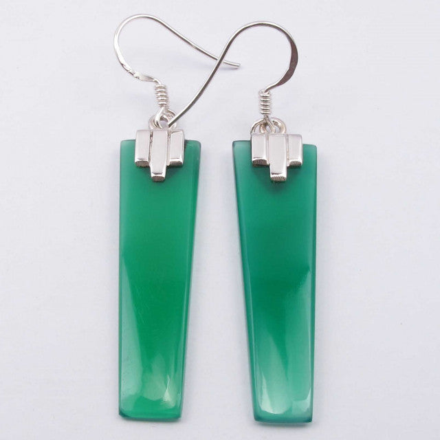 Cercei Argint 925 cu Onix Verde, 5.3 cm lungime