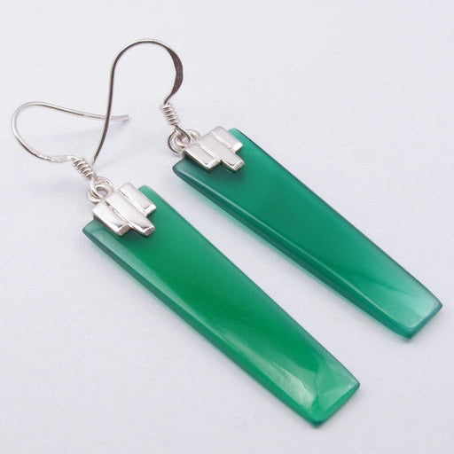 Cercei Argint 925 cu Onix Verde, 5.3 cm lungime