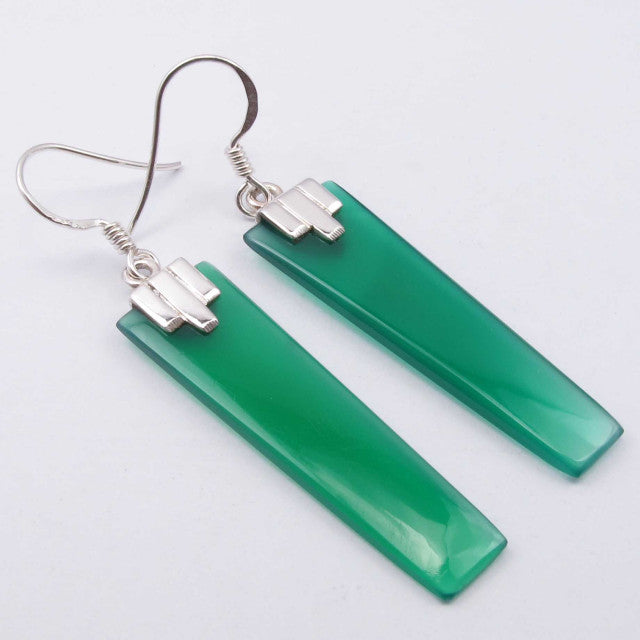 Cercei Argint 925 cu Onix Verde, 5.3 cm lungime