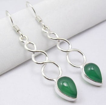 Cercei Argint 925 cu Onix Verde, 5 cm lungime