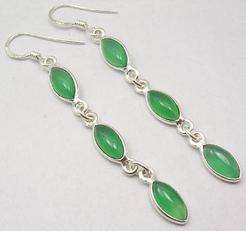 Cercei Argint 925 cu Onix Verde, 6.6 cm lungime