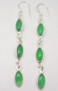 Cercei Argint 925 cu Onix Verde, 6.6 cm lungime