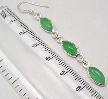 Cercei Argint 925 cu Onix Verde, 6.6 cm lungime