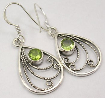 Cercei Argint 925 cu Peridot, 3.8 cm lungime