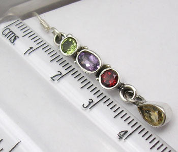 Cercei Argint 925 cu Peridot, Ametist, Garnet & Citrin , 4.7 cm lungime