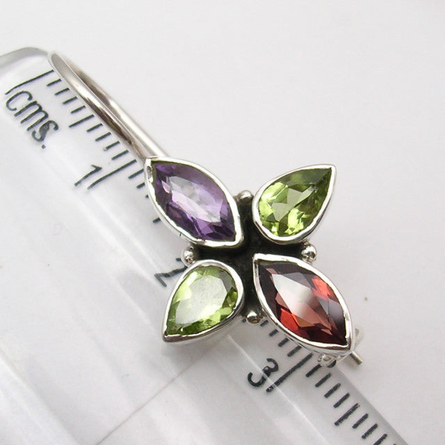 Cercei Argint 925 cu Peridot, Garnet si Ametist, 3 cm lungime