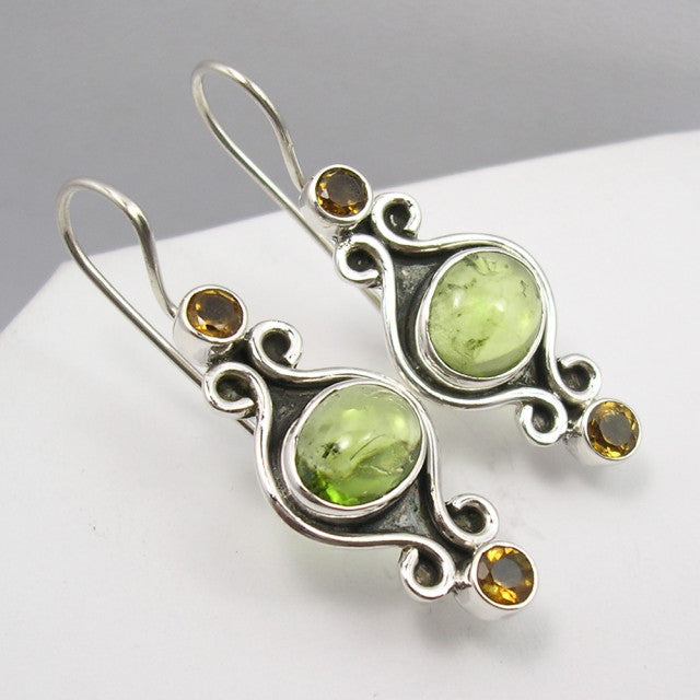 Cercei Argint 925 cu Peridot si Citrin, 3.8 cm lungime