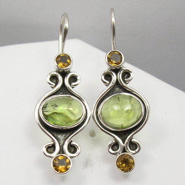Cercei Argint 925 cu Peridot si Citrin, 3.8 cm lungime