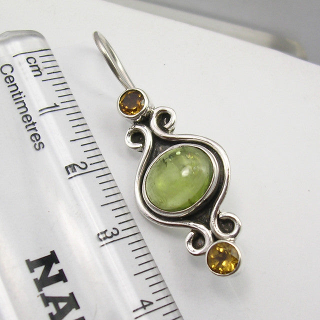 Cercei Argint 925 cu Peridot si Citrin, 3.8 cm lungime