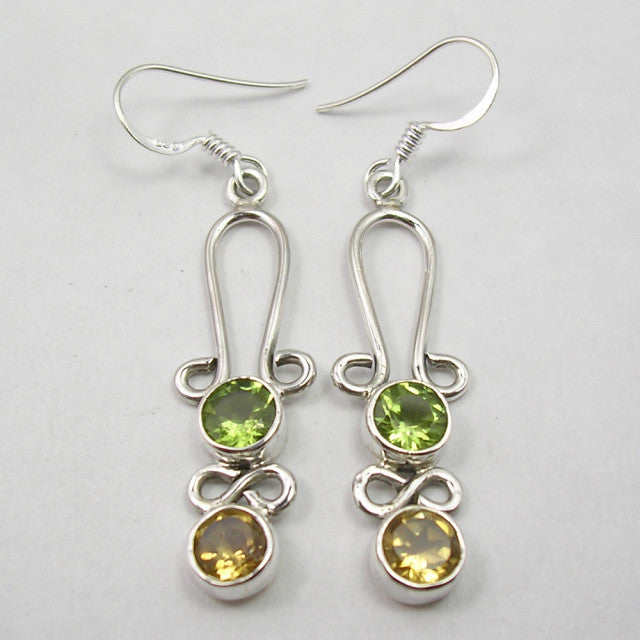 Cercei Argint 925 cu Peridot si Citrin, 5.1 cm lungime