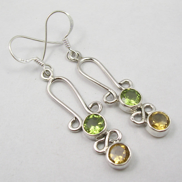 Cercei Argint 925 cu Peridot si Citrin, 5.1 cm lungime