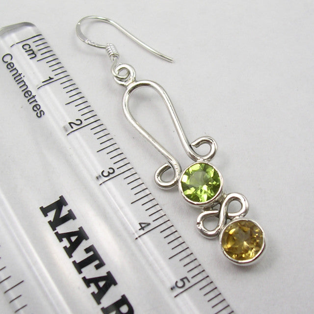 Cercei Argint 925 cu Peridot si Citrin, 5.1 cm lungime