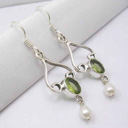 Cercei Argint 925 cu Peridot si Perla FreshWater, 4.8 cm lungime