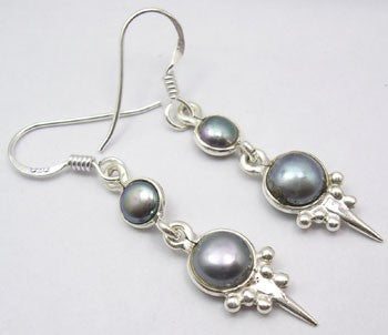 Cercei Argint 925 Cu Perla Gri , 4,4 cm lungime