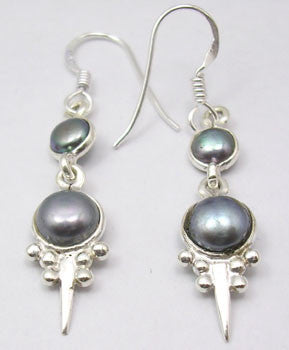 Cercei Argint 925 Cu Perla Gri , 4,4 cm lungime