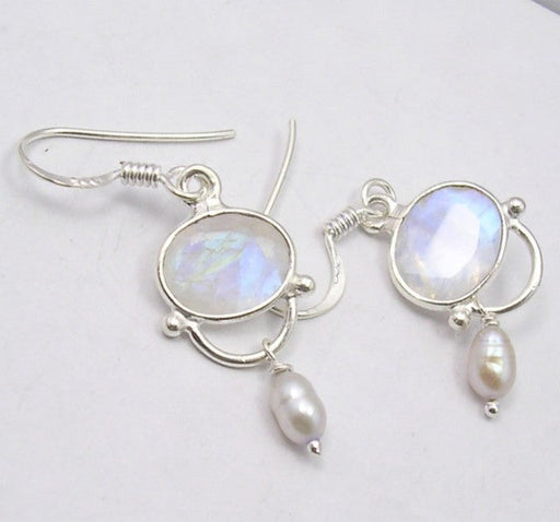 Cercei Argint 925 cu Piatra Luni,i 3,9 cm lungime