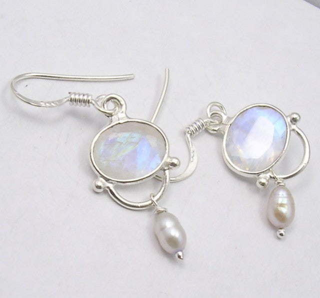 Cercei Argint 925 cu Piatra Luni,i 3,9 cm lungime