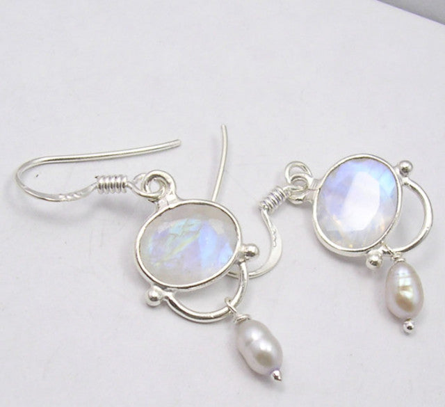 Cercei Argint 925 cu Piatra Luni,i 3,9 cm lungime