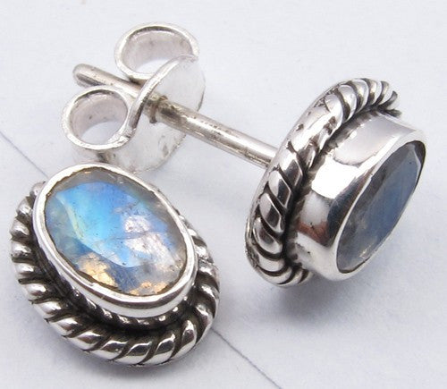 Cercei Argint 925 cu Piatra Lunii, 0.9 cm lungime