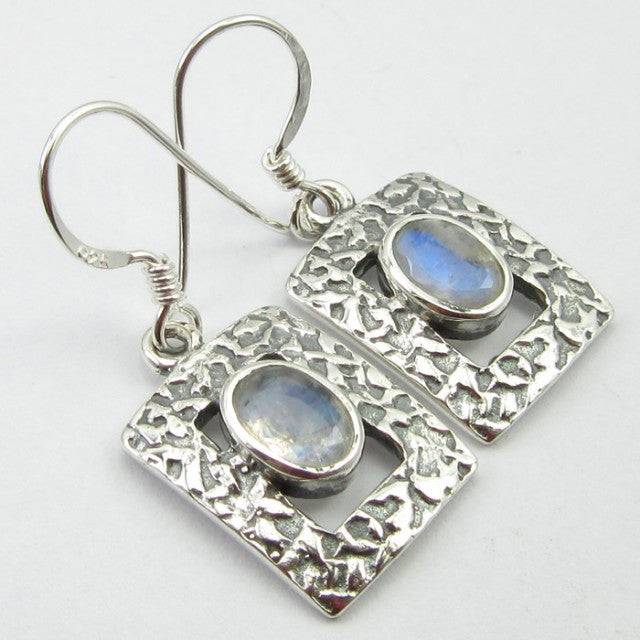 Cercei Argint 925 cu Piatra Lunii, 3.2 cm lungime