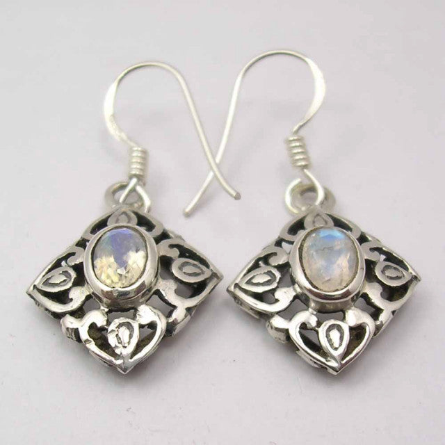 Cercei Argint 925 cu Piatra Lunii, 3.4 cm lungime