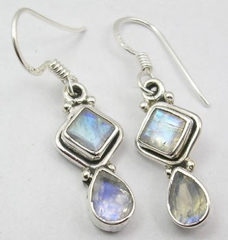 Cercei Argint 925 cu Piatra Lunii, 3.5 cm lungime