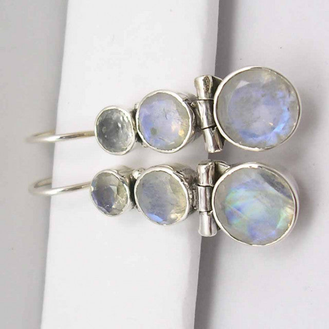 Cercei Argint 925 cu Piatra Lunii, 3.6 cm lungime