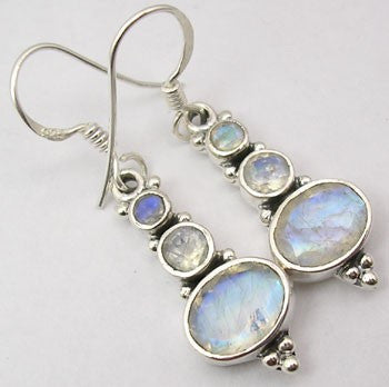 Cercei Argint 925 cu Piatra Lunii, 3.8 cm lungime