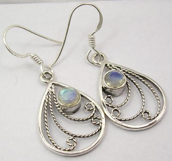 Cercei Argint 925 cu Piatra Lunii, 3.8 cm lungime