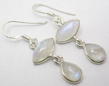 Cercei Argint 925 cu Piatra Lunii, 3.8 cm lungime