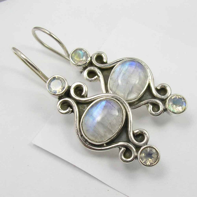 Cercei Argint 925 cu Piatra Lunii, 3,8 cm lungime