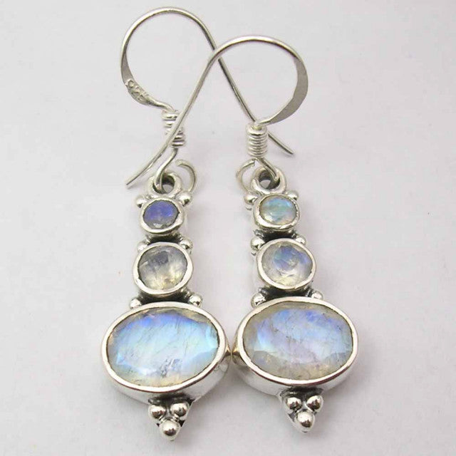 Cercei Argint 925 cu Piatra Lunii, 3.8 cm lungime