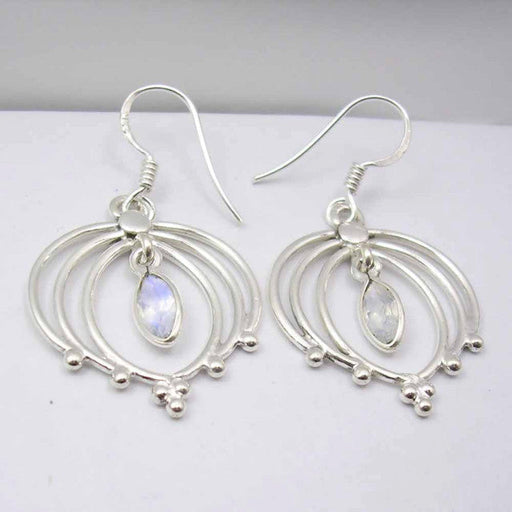 Cercei Argint 925 cu Piatra Lunii, 4.1 cm lungime