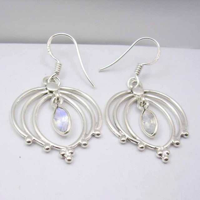 Cercei Argint 925 cu Piatra Lunii, 4.1 cm lungime