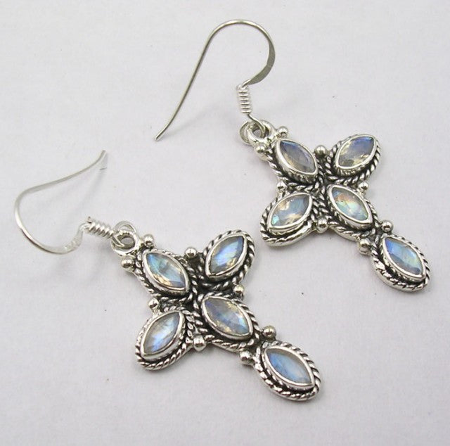 Cercei Argint 925 cu Piatra Lunii, 4,3 cm lungime