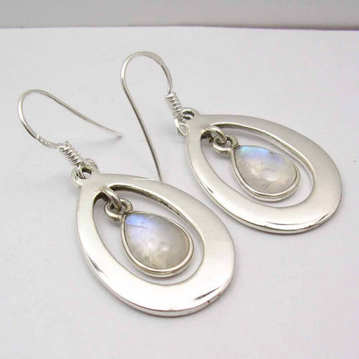 Cercei Argint 925 cu Piatra Lunii, 4.4 cm lungime