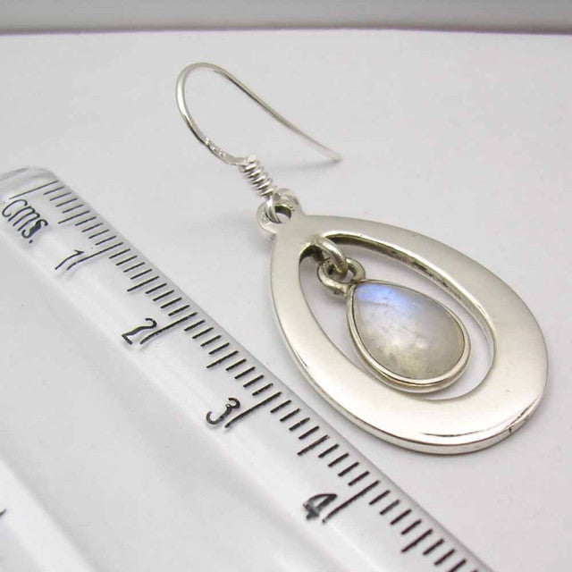 Cercei Argint 925 cu Piatra Lunii, 4.4 cm lungime