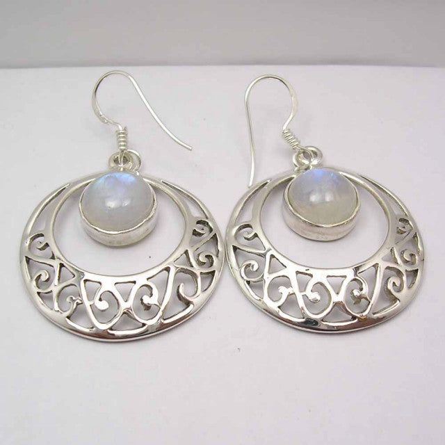 Cercei Argint 925 cu Piatra Lunii, 4.5 cm lungime