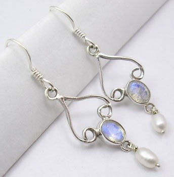 Cercei Argint 925 cu Piatra Lunii, 4.7 cm lungime