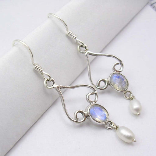 Cercei Argint 925 cu Piatra Lunii, 4.7 cm lungime