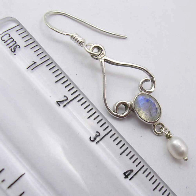 Cercei Argint 925 cu Piatra Lunii, 4.7 cm lungime