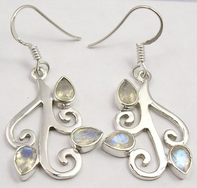Cercei Argint 925 cu Piatra Lunii, 4 cm lungime