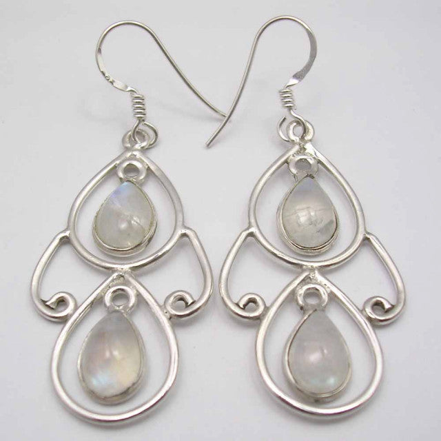 Cercei Argint 925 cu Piatra Lunii, 5.2 cm lungime