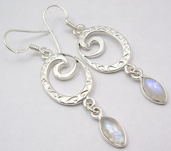 Cercei Argint 925 cu Piatra Lunii, 5.3 cm lungime