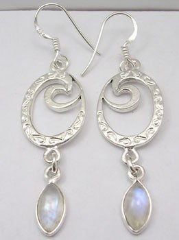 Cercei Argint 925 cu Piatra Lunii, 5.3 cm lungime