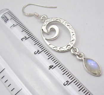 Cercei Argint 925 cu Piatra Lunii, 5.3 cm lungime